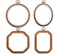 Kleine Stickrahmen, 4er-Set, Holzmaserung, Stickring, rund, oval, rechteckig, achteckig, flexibler Rahmen zum Nähen und Aufhängen