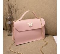 Kleine Umhängetasche Damen PU Leder Crossbody Bag Schwarz(Pink)
