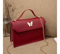 Kleine Umhängetasche Damen PU Leder Crossbody Bag Schwarz(Red)