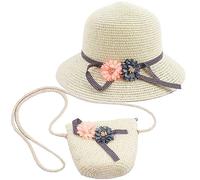 Kleine Umhängetasche für Mädchen,Mädchen Strohhut Anzug,Sommer Blumen Sonnenhut,Blume Visier Sonnenhut ,Kinder Strohhut und Kleine Tasche(Milchig Weiß)