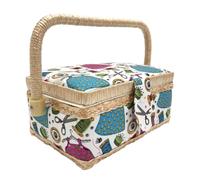 Kleines leerer Nähkasten aus Holz, mit Stoff ausgekleidet, mit 4 Fächern, Organizer mit Nadelhalter, Aufbewahrungsbox mit Griff, Zubehörablage (klein, Fäden)