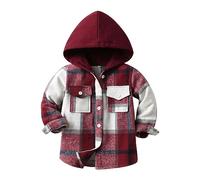 Kleinkind Baby Frühling-Herbst Kariertes Flanellhemd mit Kapuze Hemdjacke Jungen Freizeithemden Langarm Button-Down Hemden Jungenbekleidung mit zwei Taschen (B, 12-18 Months)
