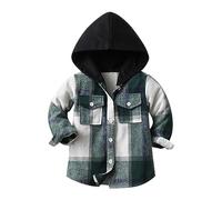 Kleinkind Baby Frühling-Herbst Kariertes Flanellhemd mit Kapuze Hemdjacke Jungen Freizeithemden Langarm Button-Down Hemden Jungenbekleidung mit zwei Taschen (E, 6-7 Years)
