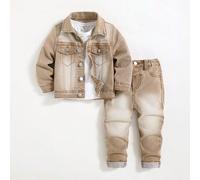 Kleinkind/Baby Jungen 2 Stücke Set aus Denim Jacke mit Distressed-Optik und Kragen sowie engen Jeans mit Bündchen, lässig und vielseitig für Baby Stre