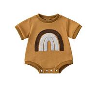 Kleinkind Jungen Mädchen Kurzarm Cartoon Regenbogen bedruckter Pullover Strampler Neugeborene Sweatshirt Bodysuits Balletttrikot Mädchen (Khaki, 3-6 Months)