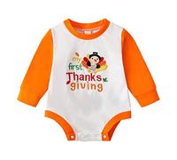 Kleinkind Jungen Mädchen Thanksgiving Day Langarm Cartoon Prints Pullover Strampler Neugeborene Sweatshirt Bodysuits Kurzarm Bodys Mädchen 86 (Orange, 12-18 Months)