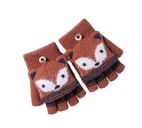 Kleinkind Kinder Wintergestrickte Wandelhandschuhe Weihnachten Cartoon Fuchs Warme Weiche Gefütterte Flip Top Fingerlose Handschuhe Babyhandschuhe Kaffee Fuchs muster