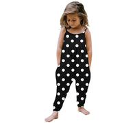 Kleinkind Mädchen Jumpsuit Overall,Tupfen Bedrucktes Kinderoverall Kinderbekleidung,Sommer Ärmellos Strampler Spielanzug,Baby Kinder Strap Romper Kleidung (Black, 3-4 Years)