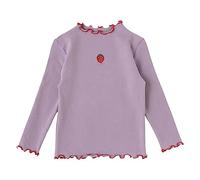 Kleinkind Mädchen Langarm Rüschen Baumwolle T-Shirts Niedliches Erdbeer-Print Top Shirts Casual Einfarbig weicher Stoff Shirt Kinder Für Unter- und Oberbekleidung geeignet (Purple, 18-24 Months)