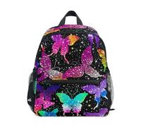Kleinkind Rucksack für Jungen Mädchen, Neon Schmetterlinge Schwarz Reiserucksack mit Namensschild Mini Little Kids Rucksäcke, Neon Schmetterlinge, Schwarz, 3-5 Years, Niedliche Rucksäcke