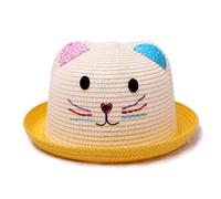 Kleinkind Strohhut Cartoon Baby-Mädchen Hut Unisex Kinder Strohhut Kätzchen Kindermütze Stirnband Mütze UV Schutz 50 Sommerhut Gewellte Breite Krempe Sonnenhut Jungen Fischerhut 2-6 Jahre