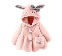Kleinkinder Süße Cartoon Winterjacke Baby Mädchen Fleecejacke mit Hasenohren Niedlich Neugeborenes Warme Plüsch Manteljacke+Schulranzen Strickjacke Baumwolle Gefütterte Jacke (Pink, 6-12 Months)
