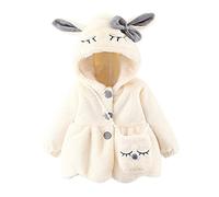Kleinkinder Süße Cartoon Winterjacke Baby Mädchen Fleecejacke mit Hasenohren Niedlich Neugeborenes Warme Plüsch Manteljacke+Schulranzen Strickjacke Baumwolle Gefütterte Jacke (White, 12-18 months)