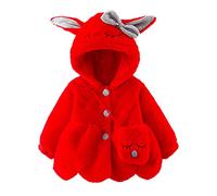 Kleinkinder Süße Cartoon Winterjacke Baby Mädchen Fleecejacke mit Hasenohren Niedlich Neugeborenes Warme Plüsch Manteljacke+Schulranzen Strickjacke Baumwolle Gefütterte Jacke (Red, 6-12 Months)