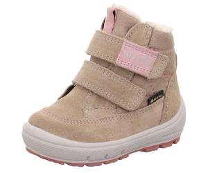 Klettboot SUPERFIT "GROOVY WMS: mittel", Mädchen, Gr. 27, bunt (hellbeige, rosa), Textil, Veloursleder, Schuhe, Winterstiefel mit zwei Klettverschlüssen, Größenschablone zum Download (98702437-27) hel