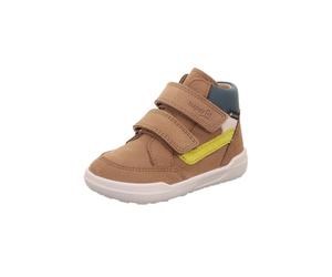 Klettboot SUPERFIT "SUPERFREE 2.0, WMS: weit", Mädchen, Gr. 26, braun, blau, gelb, Nubukleder, Textil, Veloursleder, kontrastfarbene Details, Schuhe, Outdoorboots, mit Klettverschlüssen, Größenschablo