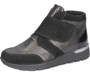 Klettboot WALDLÄUFER "K-RAMONA", Damen, Gr. 4,5 (37,5), schwarz, silberfarben, Lackleder, Nappaleder, Nubukleder, metallic, Schuhe, Stiefelette, Komfortschuh, Bequemschuh in extrabreiter Schuhweite K 