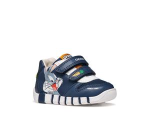 Klettschuh GEOX "B IUPIDOO BOY", Kinder, Gr. 23, blau, Lederimitat, Textil, Schuhe Klettschuh, Freizeitschuh mit Bugs Bunny Motiv, Größenschablone zum Download (23926132-23) blau