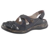 Klettschuh RIEKER, Damen, Gr. 36, blau (nachtblau), Leder, kontrastfarbene Details, Schuhe Klettschuh, Sommerschuh, Keilabsatz, Riemchensandale, mit Kontrastnähten (10944265-36)