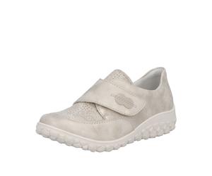 Klettschuh RIEKER, Damen, Gr. 40, beige (creme), Lederimitat, metallic, Schuhe Klettschuh, Slipper, Halbschuh mit floralem Druck (84815602-40) creme