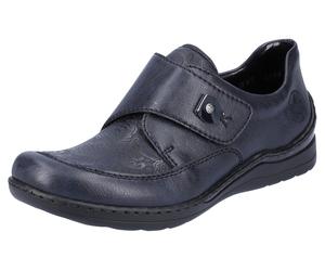 Klettschuh RIEKER, Damen, Gr. 40, blau (nachtblau), Lederimitat, Textil, Schuhe Klettschuh, mit dezentem Paisley-Muster (93896562-40) nachtblau
