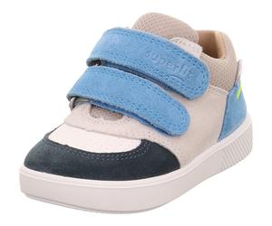 Klettschuh SUPERFIT "SUPIES WMS: mittel", Kinder, Gr. 25, blau (hellblau kombiniert), Nappaleder, Polyester, Veloursleder, Schuhe Klettschuh, Sneaker, Freizeitschuh im Retro Look, Größenschablone zum