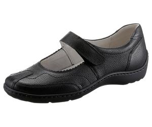 Klettschuh WALDLÄUFER "HENNI", Damen, Gr. 10 (44,5), schwarz, Nappaleder, Schuhe Klettschuh, Spangenschuh, Komfortschuh in komfortabler Schuhweite H (=sehr weit), Topseller (43823009-10)
