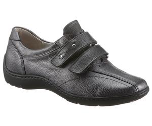 Klettschuh WALDLÄUFER "HENNI", Damen, Gr. 10.5, grau (anthrazit), Nappaleder, metallic, Schuhe Klettschuh, Slipper, Komfortschuh, Bequemschuh mit Klettverschlüsse, H-Weite (44905234-10,5) anthrazit