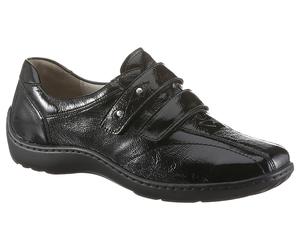 Klettschuh WALDLÄUFER "HENNI", Damen, Gr. 6 (39), schwarz, Lackleder, glänzend, Schuhe Klettschuh, Bequemschuh, Slipper in Glanzoptik und komfortabler Schuhweite H (21854115-6) schwarz