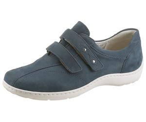 Klettschuh WALDLÄUFER "HENNI", Damen, Gr. 6,5, blau (jeansblau), Nubukleder, Schuhe Klettschuh, Komfortschuh, Freizeitschuh, Halbschuh mit Nieten und H-Weite (88954052-6,5) jeansblau