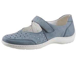 Klettschuh WALDLÄUFER "Henni", Damen, Gr. 7,5 (41), blau (jeansblau), Nubukleder, Schuhe Klettschuh, Klettschuh, Komfortschuh mit Perforation, H-Weite (30501735-7,5) jeansblau
