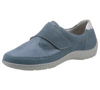 Klettschuh WALDLÄUFER "HENNI-Soft", Damen, Gr. 5 (38), blau (jeansblau, silberfarben), Nubukleder, Textil, unifarben mit Farbeinsatz, Schuhe Klettschuh, Komfortschuh, Freizeitschuh mit Textil-Stretch,