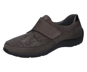 Klettschuh WALDLÄUFER "HENNI-Soft", Damen, Gr. 5 (38), grau (dunkelgrau), Lackleder, Nubukleder, Textil, Schuhe Klettschuh, Slipper, Komfortschuh, Bequemschuh mit Orthotritt, Weite H (97660057-5) dunk