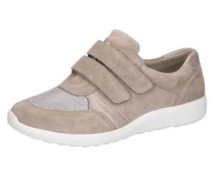 Klettschuh WALDLÄUFER "M-IRA", Damen, Gr. 5 (38), grau (taupe), Nappaleder, Textil, Veloursleder, Schuhe Klettschuh, Halbschuh, Komfortschuh in besonders breiter Schuhweite M (29340938-5) taupe