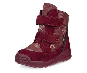 Klettstiefel ECCO "Urban Mini", Mädchen, Gr. 30, dunkelrot schneeflocken, Textil, Veloursleder, bedruckt, Schuhe Klettstiefel, Winterboots, Winterstiefel, Stiefelette mit GORE-TEX (26780618-30) dunkel