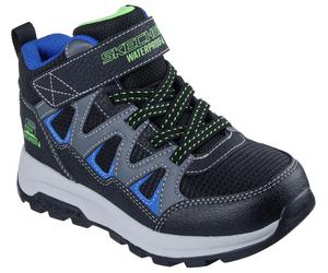 Klettstiefel SKECHERS "STORM BLAZER", Mädchen, Gr. 30, schwarz, blau, Lederimitat, Textil, kontrastfarbene Details, Schuhe Klettstiefel, Freizeitschuh mit waterproof, Größenschablone zum Download (444
