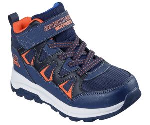 Klettstiefel SKECHERS "STORM BLAZER", Mädchen, Gr. 34, orange (navy, orange), Lederimitat, Textil, kontrastfarbene Details, Schuhe Klettstiefel, Freizeitschuh mit waterproof, Größenschablone zum Downl