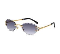 KLKLKTT Randlose ovale Sonnenbrille für Damen und Herren, Vintage-Stil mit dekorativen Metallbügeln, leichte UV-Schutzbrille für modische Reise- und Outdoor-Aktivitäten, C3, Einheitsgröße