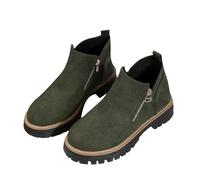 Klobige Stiefeletten für Damen, weite Passform, modisch, niedriger Absatz, Wildleder, Cowboystiefel für Damen, mit seitlichem Reißverschluss, leicht, warm, runde Zehenpartie, Winterstiefel, grün, 40