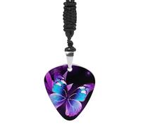 KLWQR Blau Lila Schmetterling Gitarre Plektrum Halskette Edelstahl Gitarre Plektrum Halter Halskette Gitarre Anhänger Dekoration für Frauen Männer Musikliebhaber Geschenk, Einheitsgröße, Titanstahl,