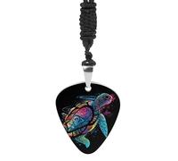KLWQR Bunte handgezeichnete Schildkröte Gitarre Pick Kette Edelstahl Gitarre Pick Halter Kette Gitarre Anhänger Dekoration für Frauen Männer Musikliebhaber Geschenk, One Size, Titan Stahl,