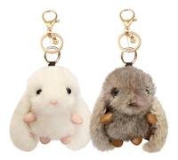 KMFASVX 2 Stück Hase Schlüsselanhänger, Kaninchen Plüsch Anhänger,Taschenanhänger Handtasche Autoschlüssel Dekoration Ostern Geschenk für Frauen (Grau und Weiß)