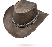 Knautschbarer Cowboy Hut aus 100% Echtleder - Big Jake | Der ideale Westernhut & Outdoor Hut für Reiten und Wandern, robust, unisex, mit Kinnriemen-Ösen, erhältlich in Größen S-XXL