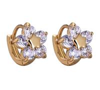 KnBoB 585 Gelbgold Ohrringe Damen Blume und Stern Weiß Rund Moissanit Echtgold Creolen Edelstein Schmuck