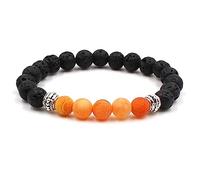 KnBoB 8MM Perlen Armband für Herren Damen, Legierung Schwarz Orange Achat Lavastein Stretch Schmuck Armbänder 19 cm