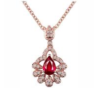 KnBoB Damen 18 Karat Rotgold 750 Halskette Luxus Blume mit 0.5ct Tropfen Rubin und Diamant Anhänger mit Kette Hochzeit Schmuck 40+5 CM