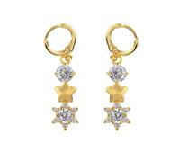 KnBoB Damen Ohrringe Gold 14 Karat 585 Creolen mit Stern Weiß Rund Moissanit Ohrhänger Edelstein Schmuck