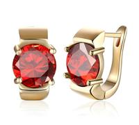 KnBoB Damen Ohrringe Gold 585 Schlicht Rot Rund Labor Rubin Echtgold Creolen Edelstein Schmuck Nickelfrei