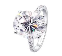KnBoB Ehering Damen 750 Weißgold Solitär 9x12mm mit 6ct Oval Moissanite Eheringe Ringe Verlobung Größe 52 (16.6)