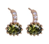 KnBoB Frauen Ohrringe Gold 14 Karat 585 Elegant Grün Oval Granat mit Moissanit Ohrstecker Edelstein Schmuck